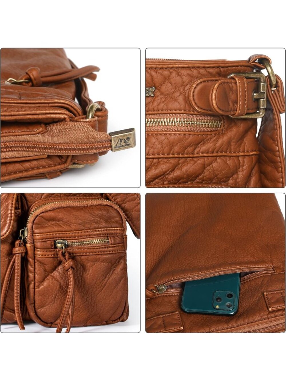 Stylish Soft Washed Leather Crossbody Bag for Women | Multi Pocket Design - Picture 4 of 9